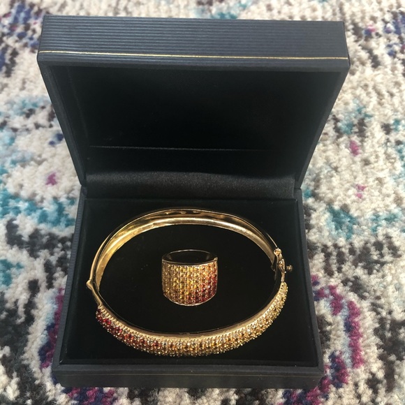 Gold Plated Sterling Silver Ombré bangle & ring - Picture 4 of 16